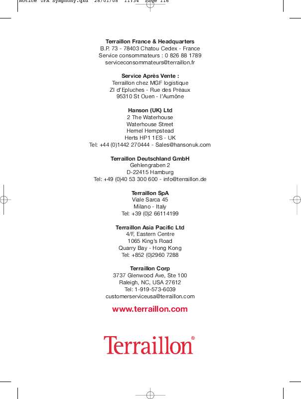 Guide utilisation  TERRAILLON SYMPHONY  de la marque TERRAILLON