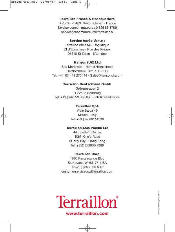Guide utilisation  TERRAILLON TFA AURA TOUCH  de la marque TERRAILLON