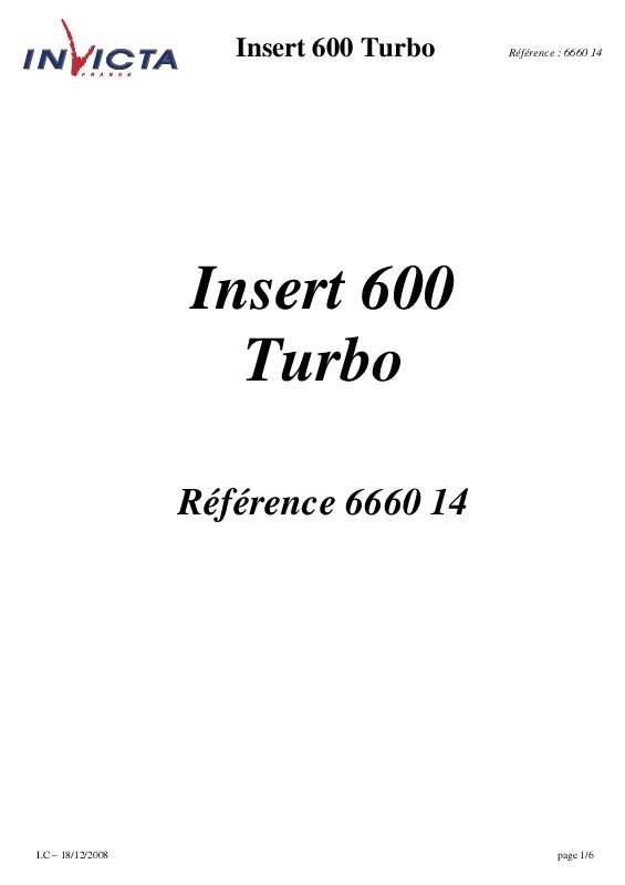 Guide utilisation INVICTA INSERT 600 TURBO  de la marque INVICTA