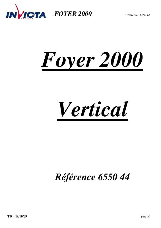 Guide utilisation INVICTA FOYER 2000 VERTICAL  de la marque INVICTA