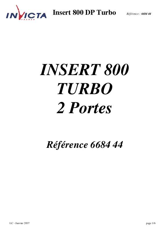 Guide utilisation INVICTA INSERT 800 DP TURBO  de la marque INVICTA