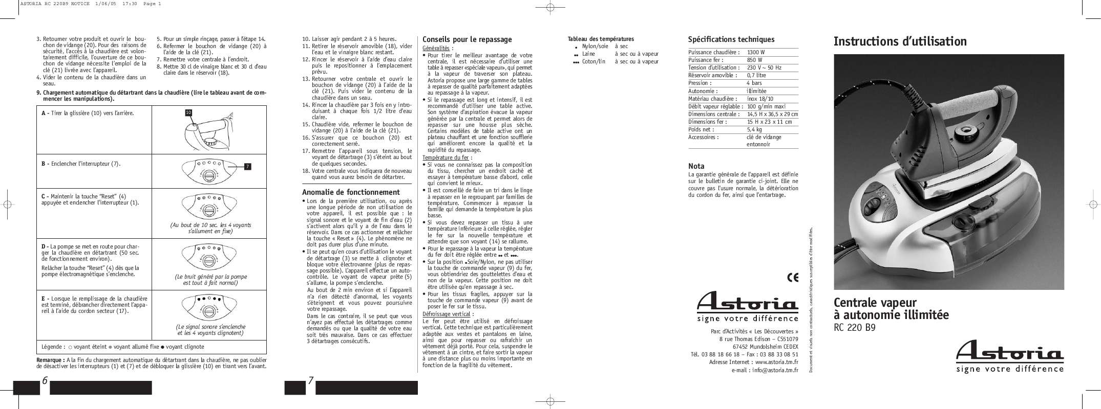 Guide utilisation ASTORIA RC220B9  de la marque ASTORIA