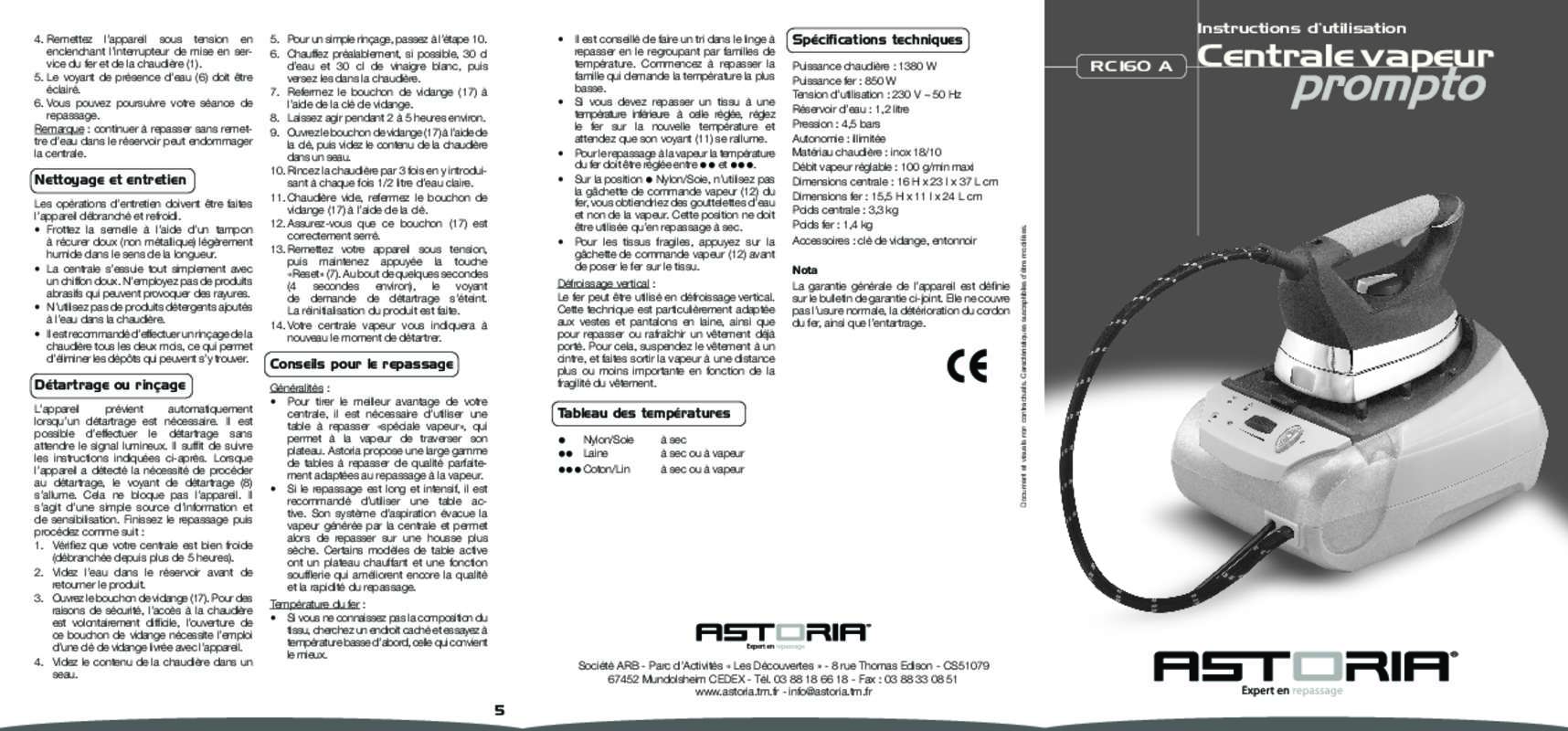 Guide utilisation ASTORIA PROMPTO RC160A  de la marque ASTORIA