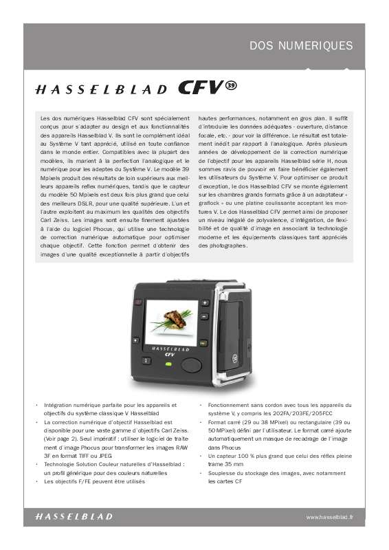 Guide utilisation  HASSELBLAD CFV 39  de la marque HASSELBLAD
