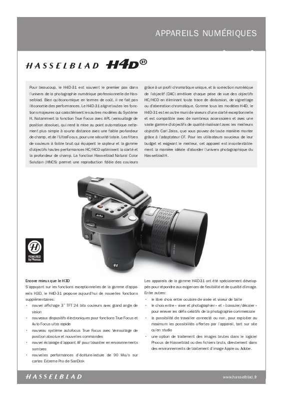 Guide utilisation  HASSELBLAD H4D 31  de la marque HASSELBLAD