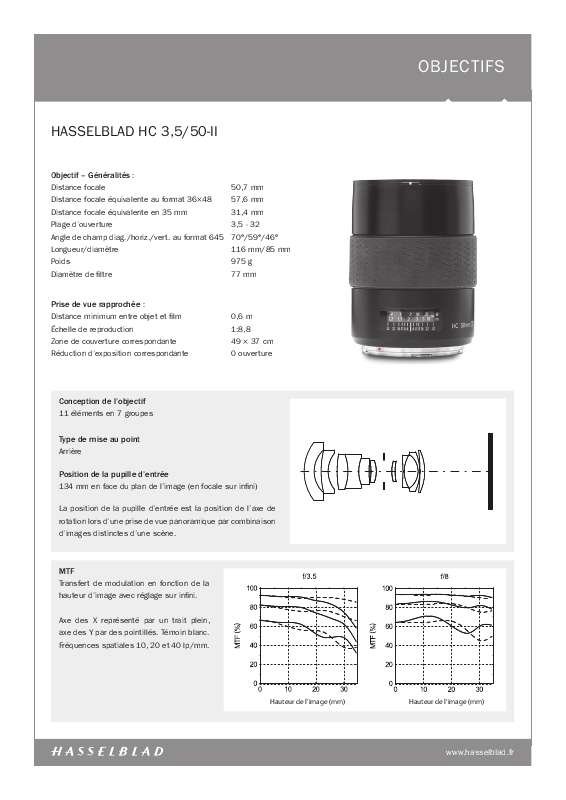 Guide utilisation  HASSELBLAD HC 3.5-50-II  de la marque HASSELBLAD