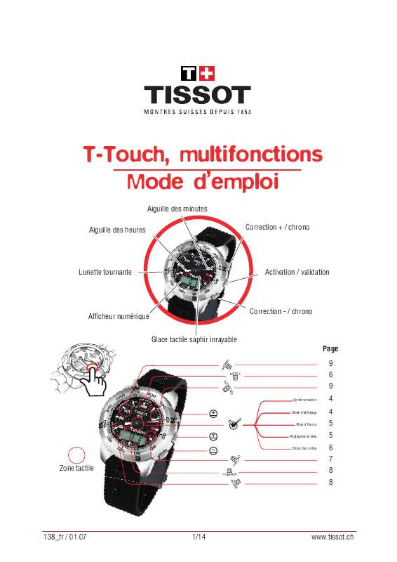 Guide utilisation  TISSOT T-TOUCH MULTIFONCTIONS  de la marque TISSOT