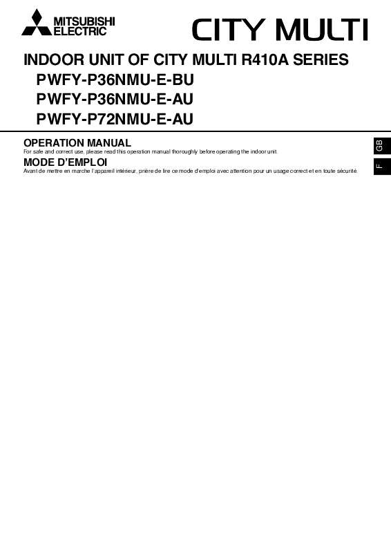 Guide utilisation MITSUBISHI PWFY-P36NMU-E-AU  de la marque MITSUBISHI