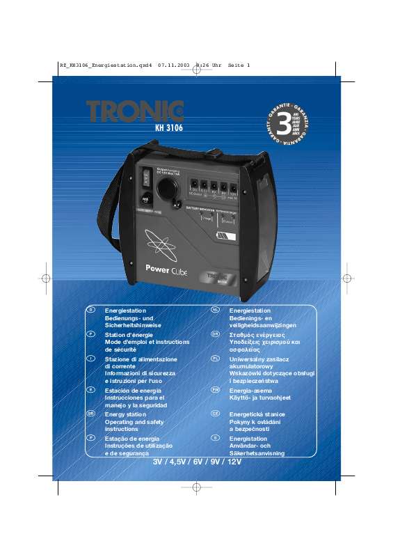 Guide utilisation  TRONIC KH 3106 ENERGY STATION PC 7  de la marque TRONIC