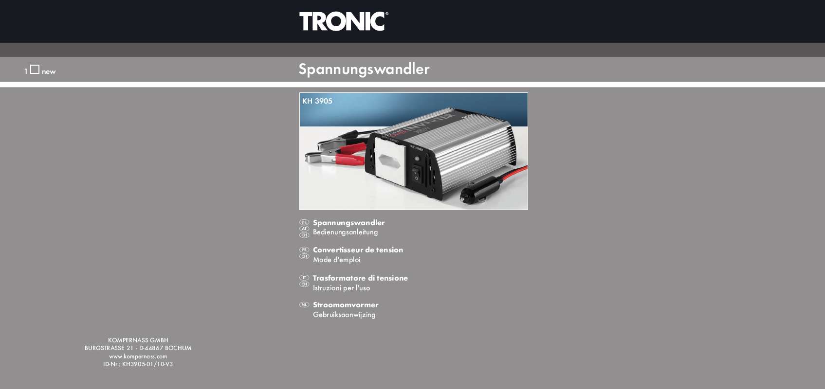 Guide utilisation  TRONIC KH 3905 POWER INVERTER  de la marque TRONIC