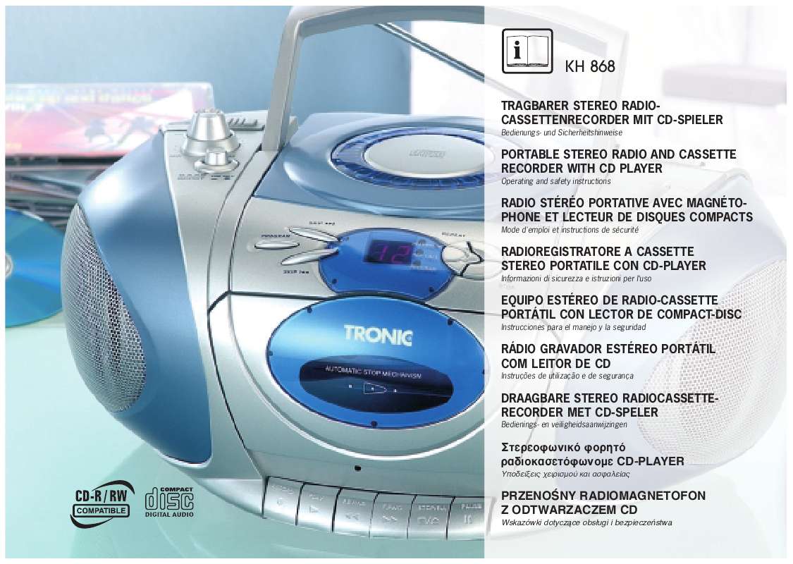 Guide utilisation  TRONIC KH 868 PORTABLE STEREO RADIO AND CASSETTE RECORDER WITH CD PLAYER  de la marque TRONIC