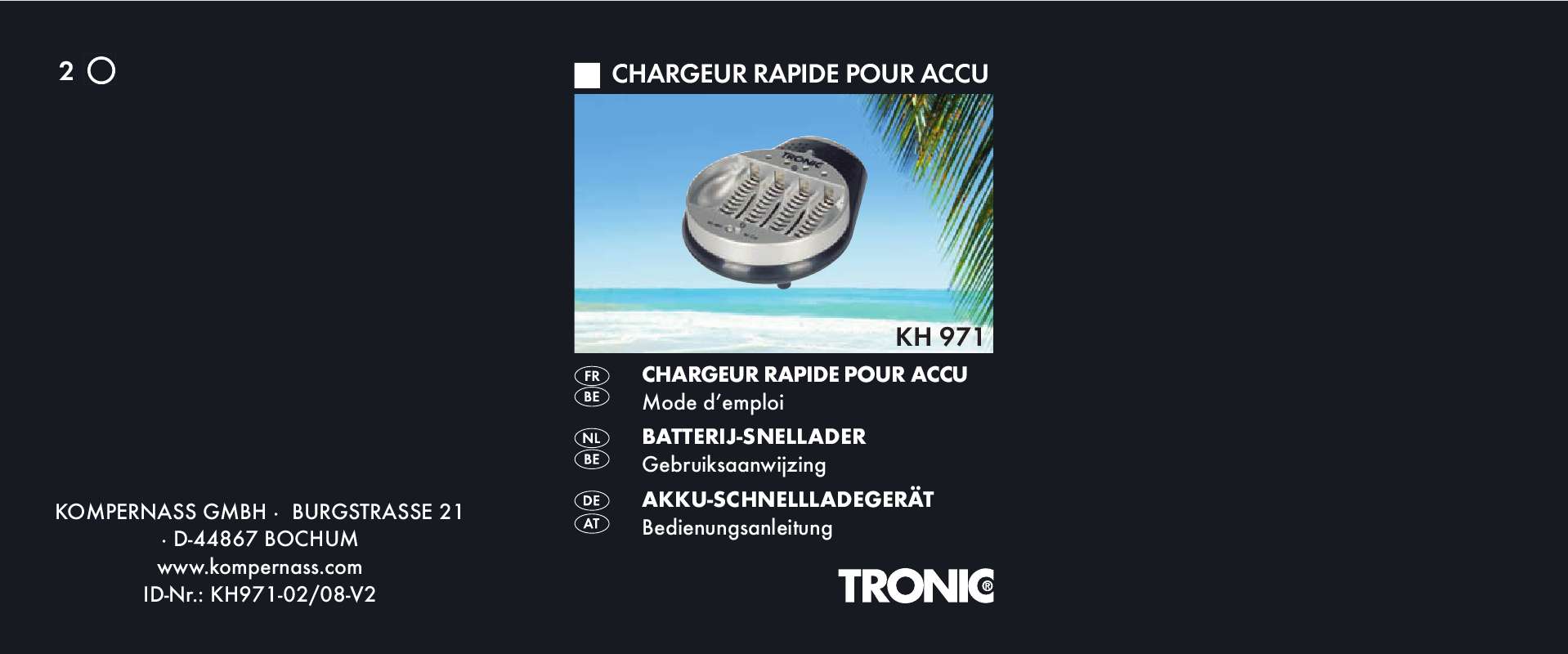Guide utilisation  TRONIC KH 971 RAPID BATTERY CHARGER  de la marque TRONIC