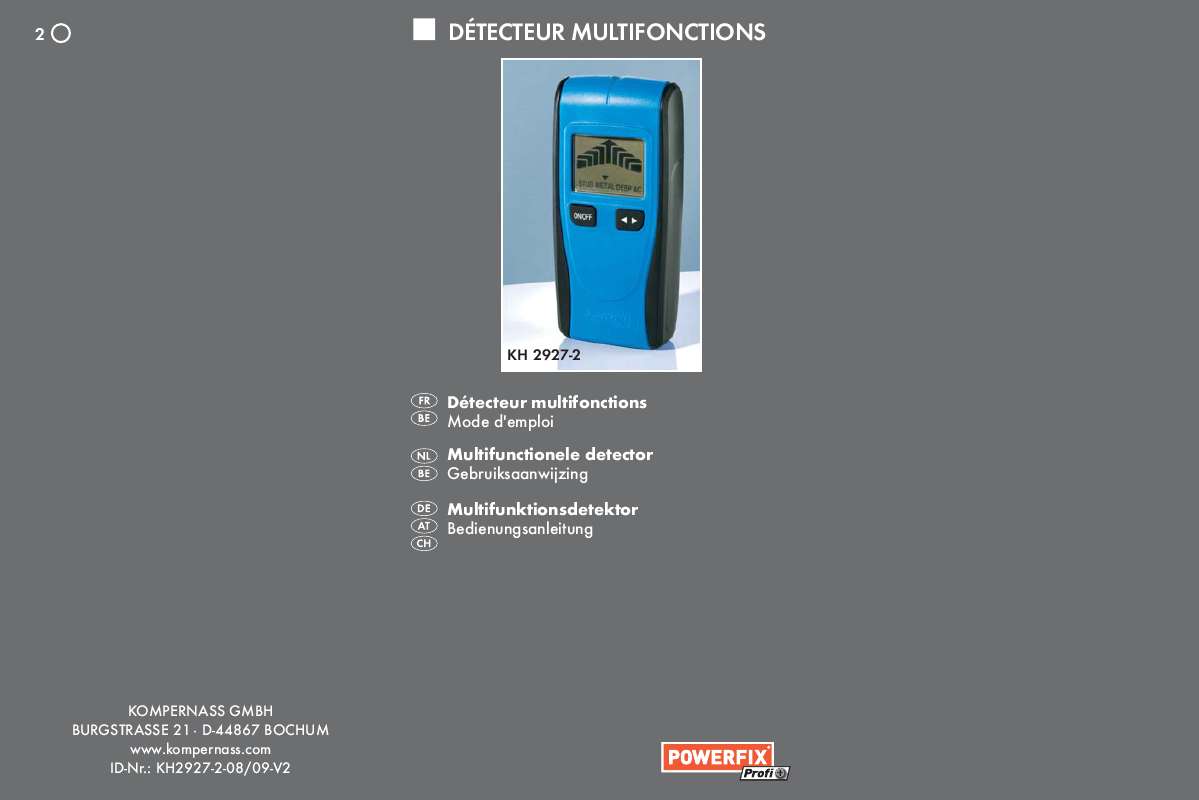 Guide utilisation  POWERFIX KH 2927-2 MULTI-FUNCTION DETECTOR  de la marque POWERFIX