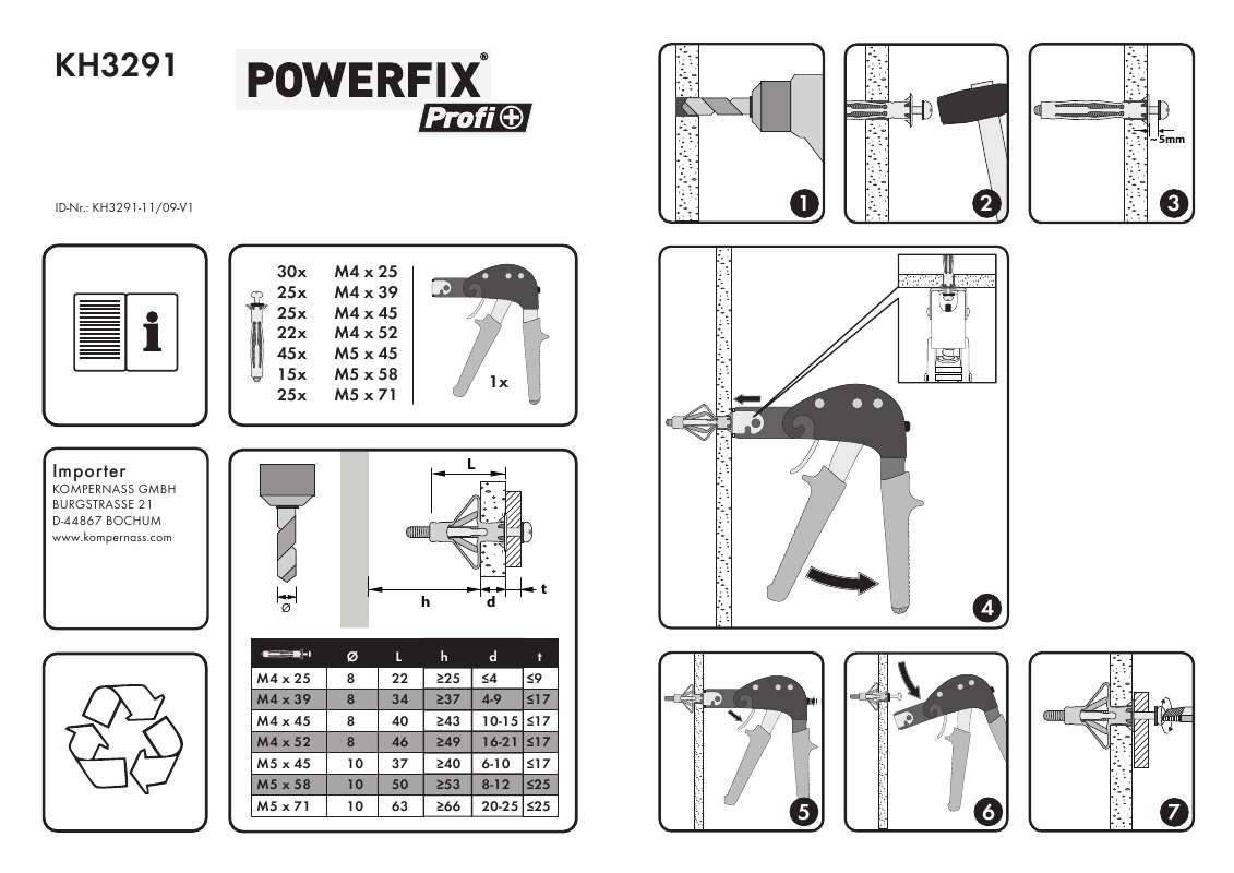 Guide utilisation  POWERFIX KH 3291 HOLLOW WALL ANCHORS  de la marque POWERFIX