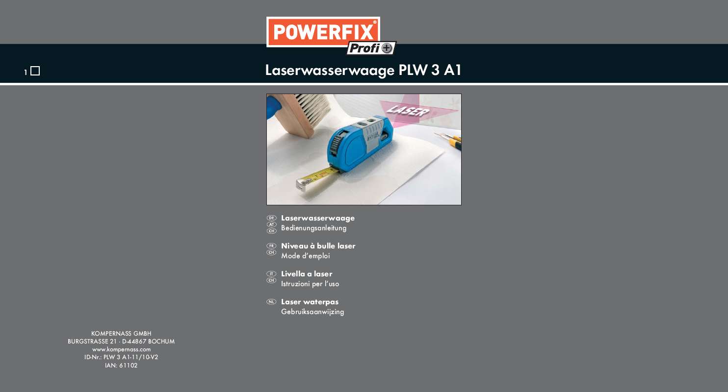 Guide utilisation  POWERFIX PLW 3 A1 LASER SPIRIT LEVEL  de la marque POWERFIX