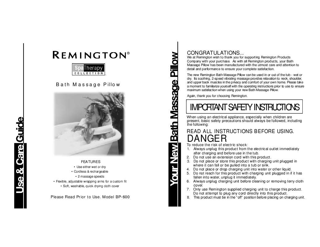 Guide utilisation  REMINGTON BP-600  de la marque REMINGTON