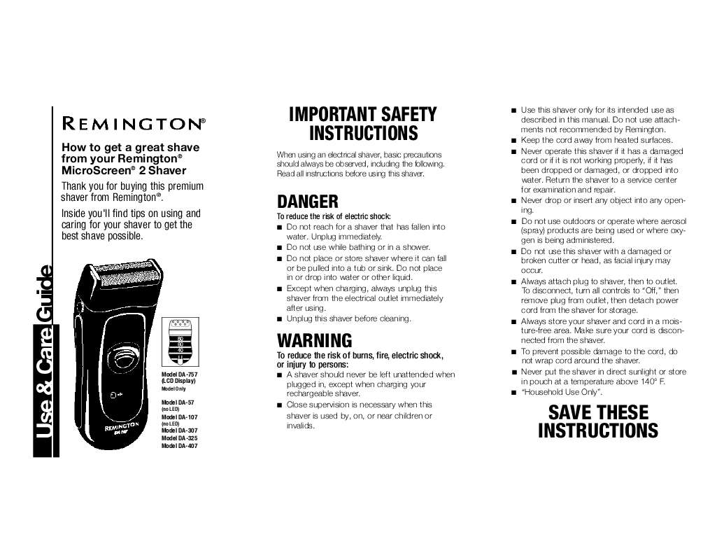 Guide utilisation  REMINGTON DA-307  de la marque REMINGTON