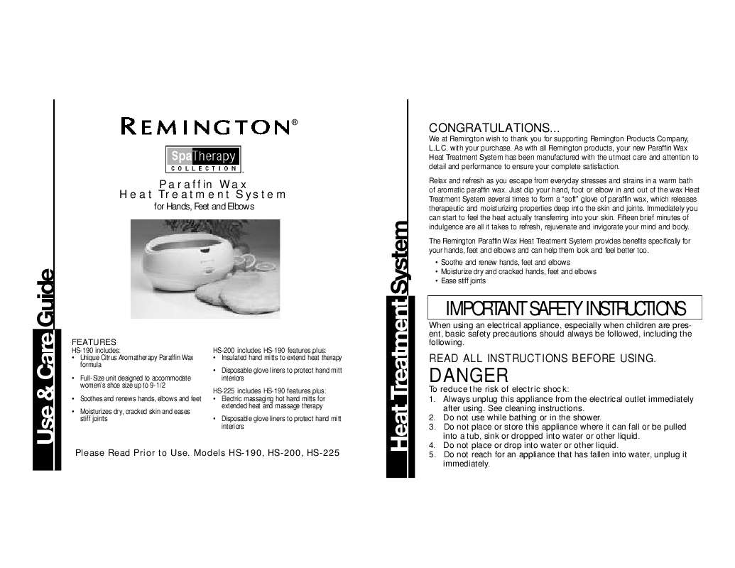 Guide utilisation  REMINGTON HS-190  de la marque REMINGTON