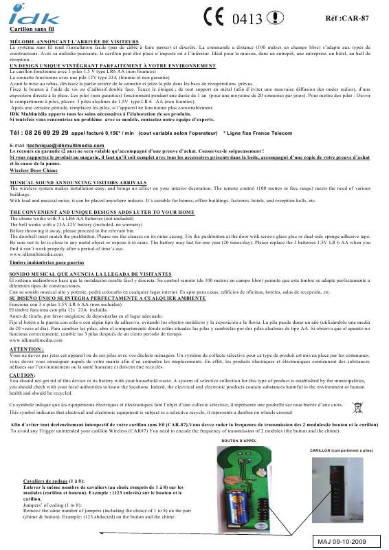 Guide utilisation IDK MULTIMEDIA CAR-87 de la marque IDK MULTIMEDIA