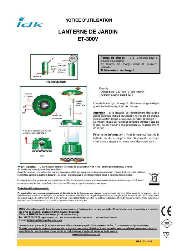 Guide utilisation IDK MULTIMEDIA ET-300V de la marque IDK MULTIMEDIA