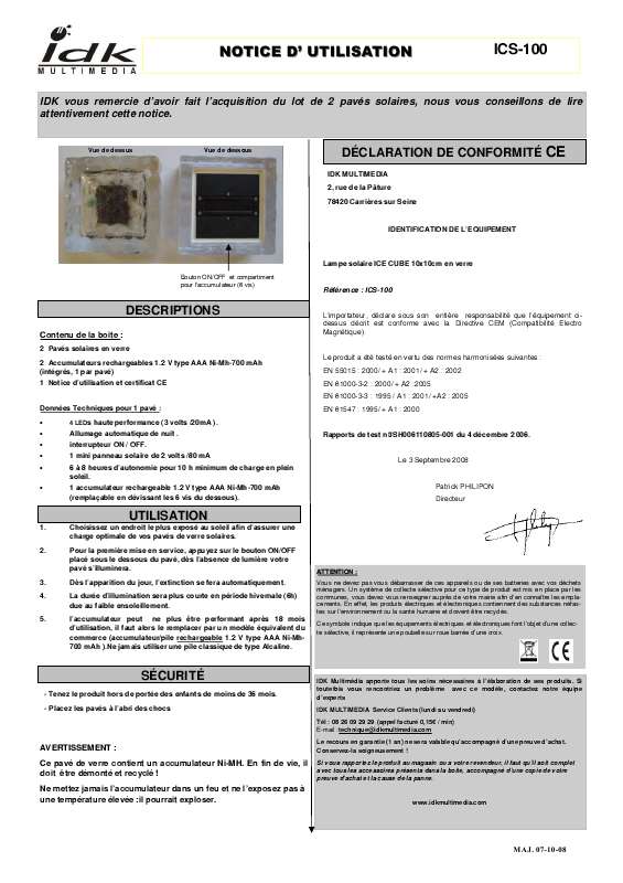 Guide utilisation IDK MULTIMEDIA ICS-100 de la marque IDK MULTIMEDIA