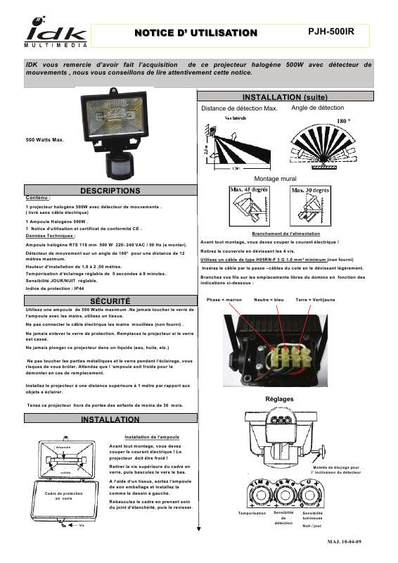 Guide utilisation IDK MULTIMEDIA PJH-500IR de la marque IDK MULTIMEDIA
