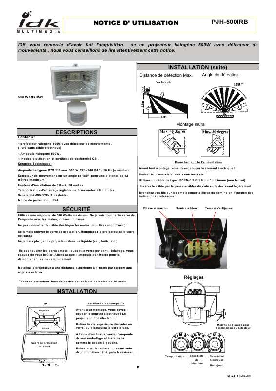 Guide utilisation IDK MULTIMEDIA PJH-500IRB de la marque IDK MULTIMEDIA