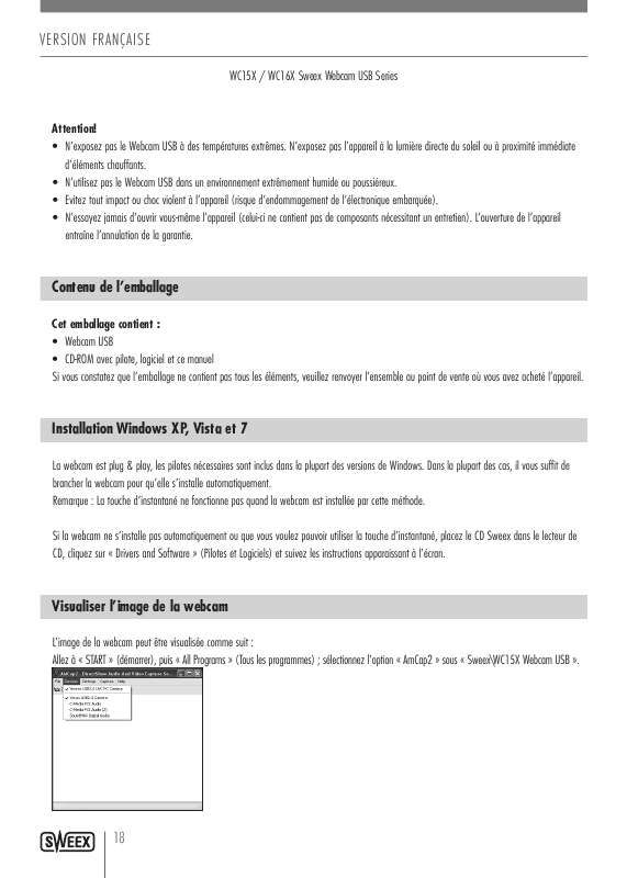 Guide utilisation SWEEX WC15X  de la marque SWEEX