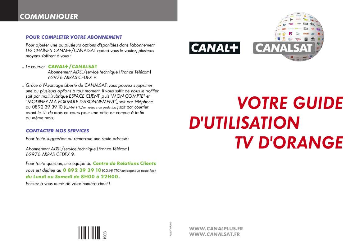 Guide utilisation  CANAL PLUS TV PAR ORANGE  de la marque CANAL PLUS