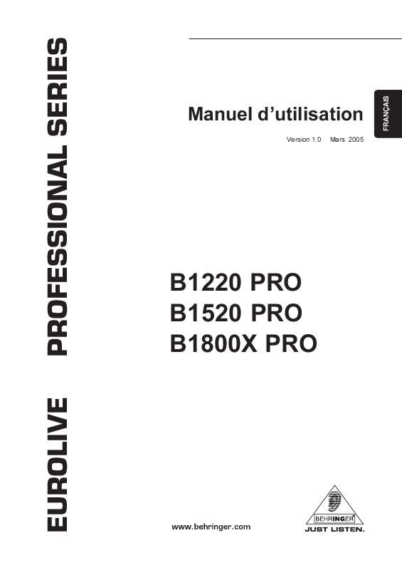 Guide utilisation BEHRINGER B1800XPRO  de la marque BEHRINGER