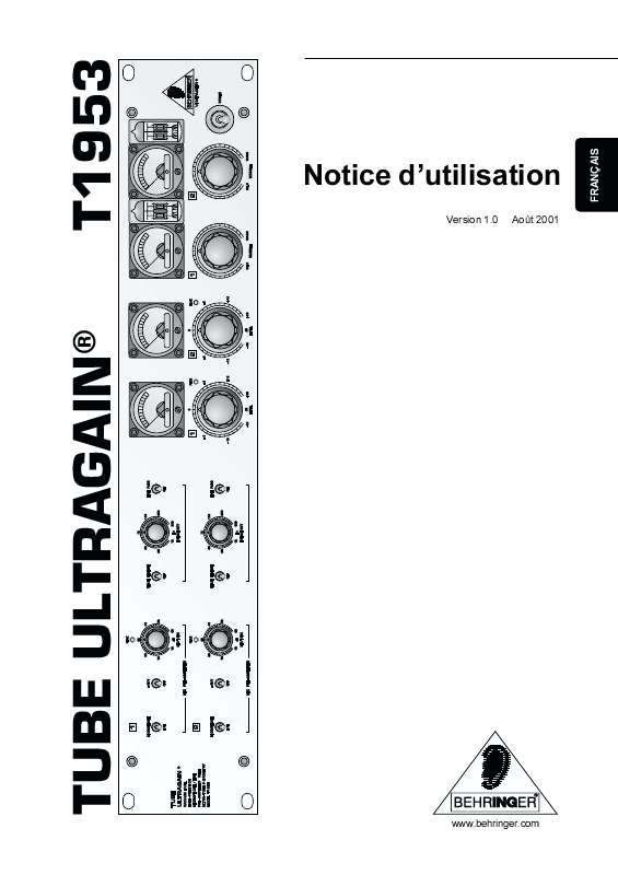Guide utilisation BEHRINGER T1953  de la marque BEHRINGER