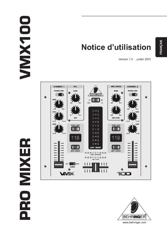 Guide utilisation BEHRINGER VMX100  de la marque BEHRINGER