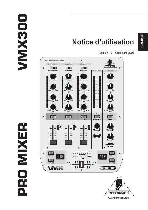 Guide utilisation BEHRINGER VMX300  de la marque BEHRINGER
