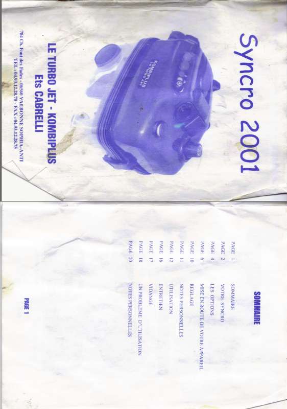 Guide utilisation  CABRELLI KOMBIPLUS LE TURBO JET SYNCRO 2001  de la marque CABRELLI