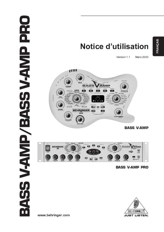Guide utilisation BEHRINGER BASS V-AMP  de la marque BEHRINGER