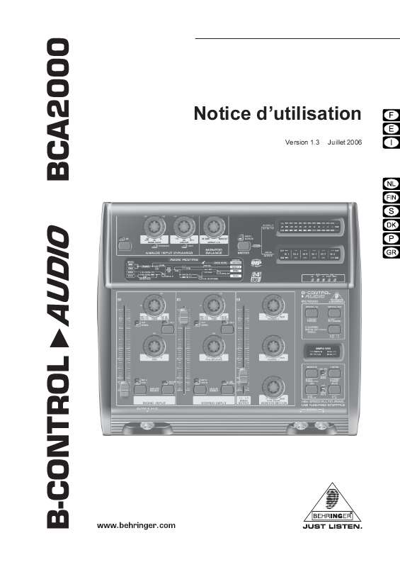 Guide utilisation BEHRINGER BCA2000  de la marque BEHRINGER
