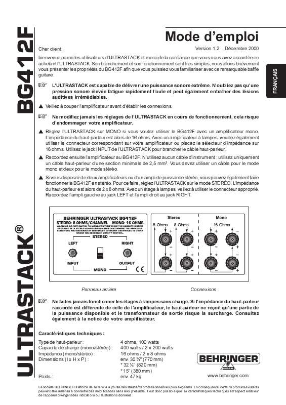 Guide utilisation BEHRINGER BG412F  de la marque BEHRINGER