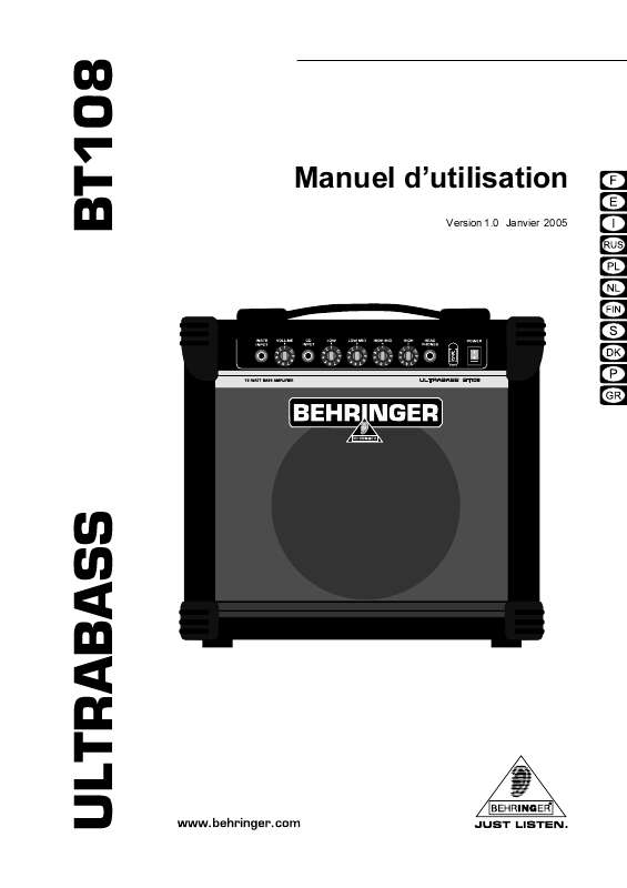 Guide utilisation BEHRINGER BT108  de la marque BEHRINGER