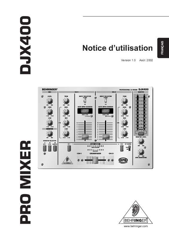 Guide utilisation BEHRINGER DJX400  de la marque BEHRINGER