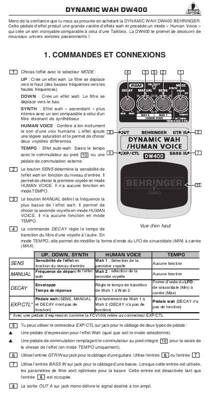Guide utilisation BEHRINGER DW400  de la marque BEHRINGER