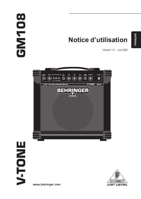 Guide utilisation BEHRINGER GM108  de la marque BEHRINGER