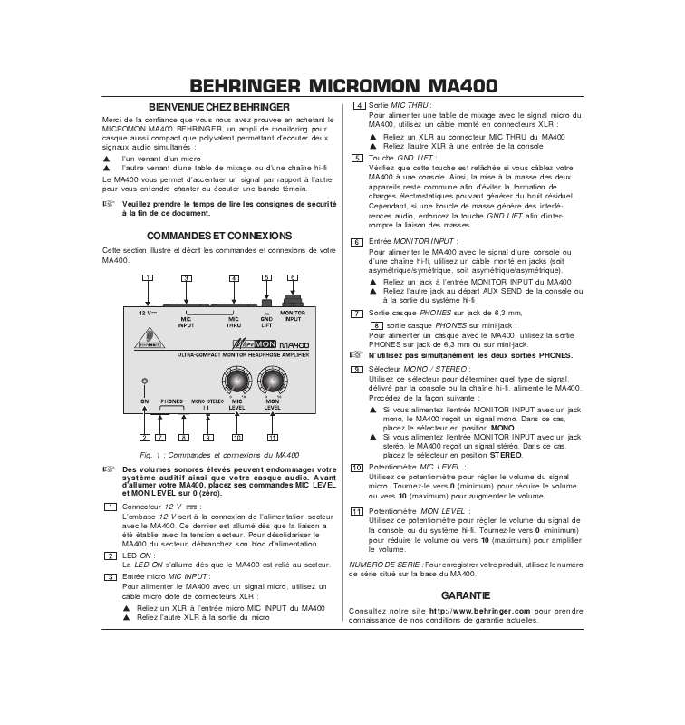 Guide utilisation BEHRINGER MA400  de la marque BEHRINGER