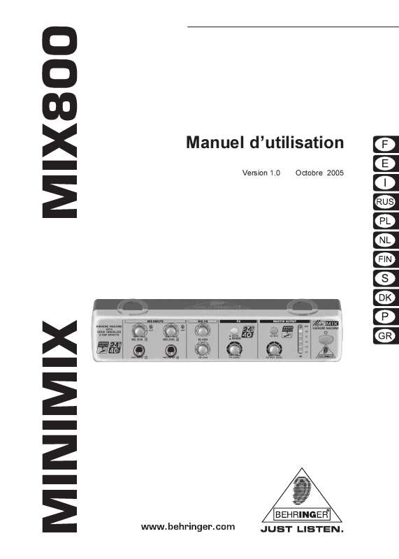 Guide utilisation BEHRINGER MIX800  de la marque BEHRINGER