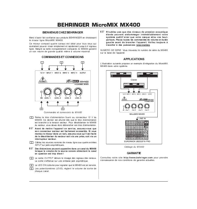 Guide utilisation BEHRINGER MX400  de la marque BEHRINGER