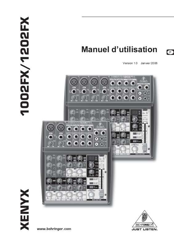 Guide utilisation BEHRINGER XENYX 1002FX  de la marque BEHRINGER