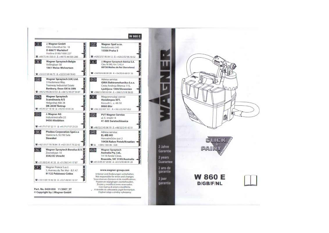 Guide utilisation  WAGNER W 860 E  de la marque WAGNER