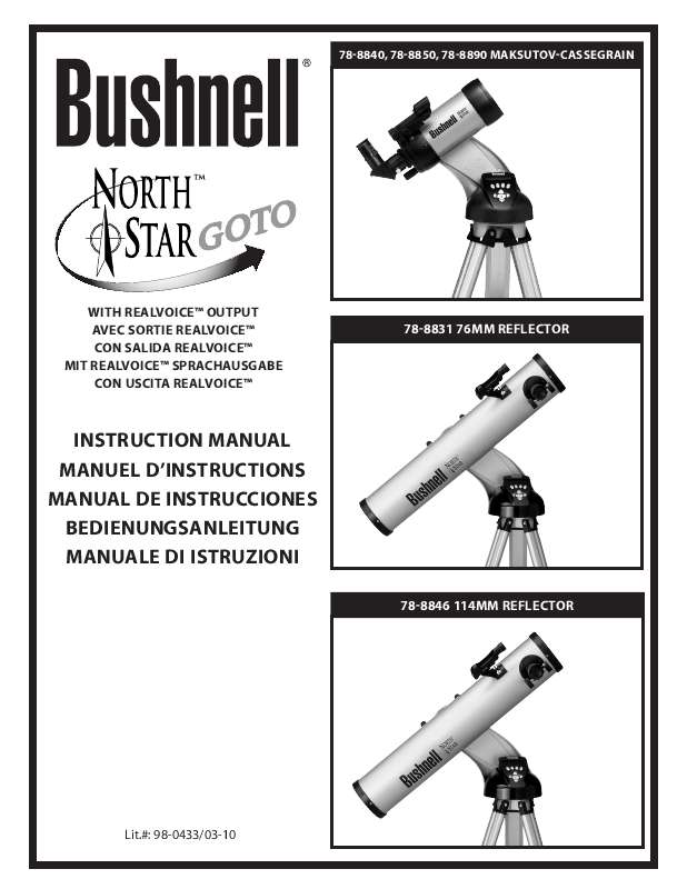Guide utilisation BUSHNELL NORTH STAR GOTO 78-8850  de la marque BUSHNELL