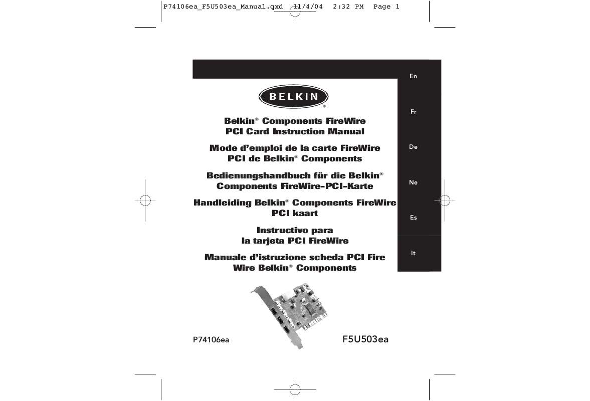 Guide utilisation  BELKIN 3 PORTS FIREWIRE PCI #F5U503  de la marque BELKIN