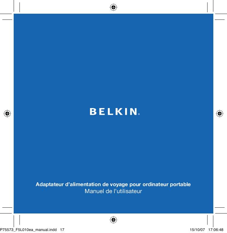 Guide utilisation  BELKIN ADAPTATEUR D’ALIMENTATION DE VOYAGE POUR ORDINATEUR PORTABLE #F5L010EA  de la marque BELKIN
