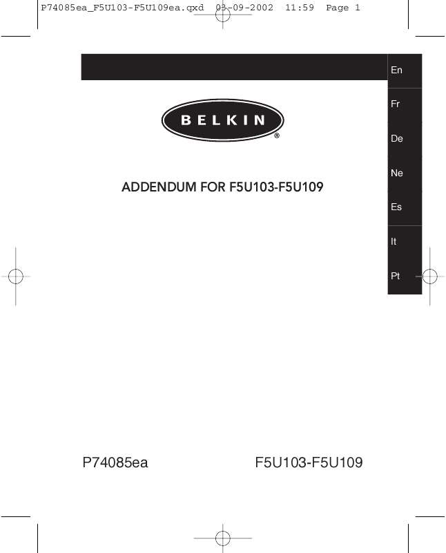 Guide utilisation  BELKIN ADAPTATEUR PDA USB #F5U109EA  de la marque BELKIN